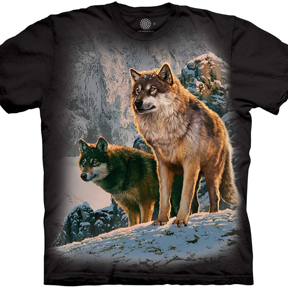 Wolf Couple Sunset Pack Animal Black Wolves Dog The Mountain T-Shirt Adult S